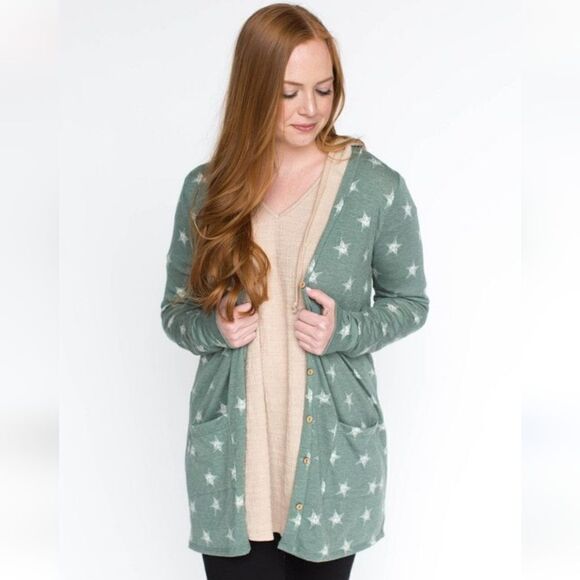 Agnes & Dora SUPER SOFT Favorite Cardi Green Stars Pockets - Picture 1 of 5